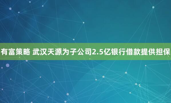 有富策略 武汉天源为子公司2.5亿银行借款提供担保